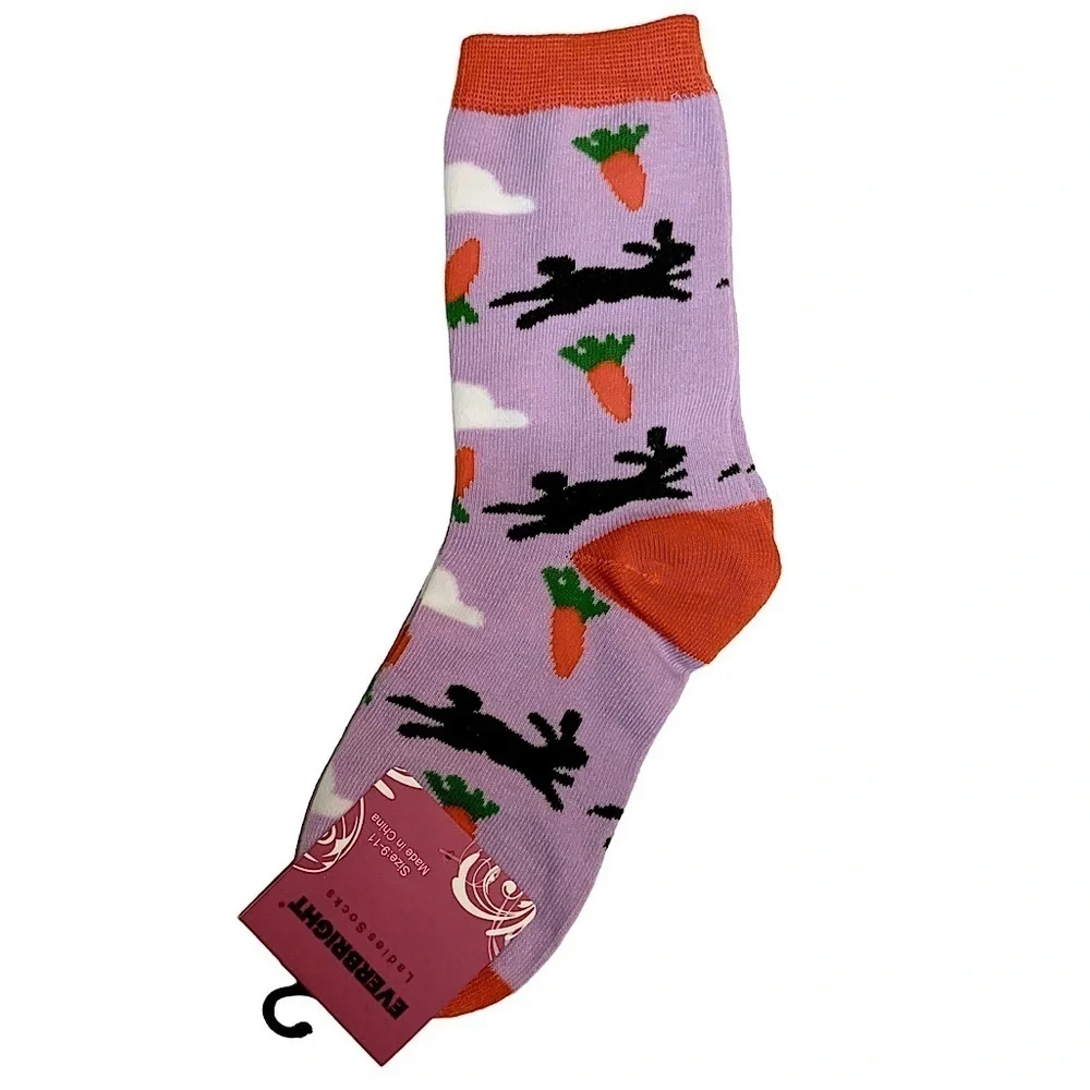 Everbright Easter Socks Women’s Bunny Crew Carrots 9-11 Purple Multicolor